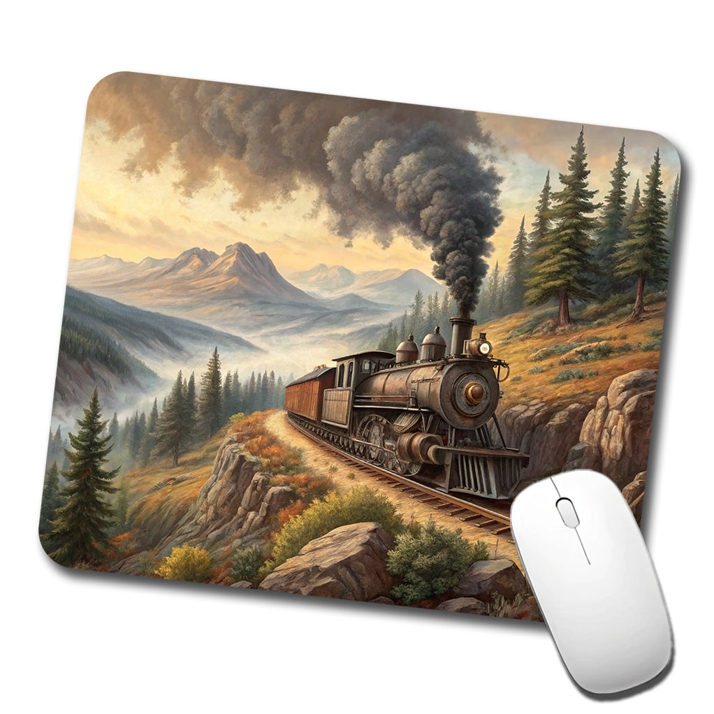 Steam Locomotive Coming Around The Mountain Old West Western Low Profile Mouse Pad Mat