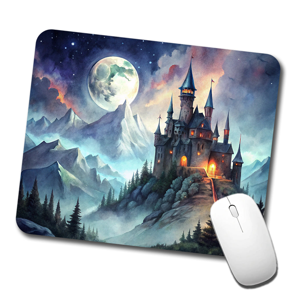 Vampire Castle On Mountain Top Under A Full Moon Low Profile Mouse Pad Mat