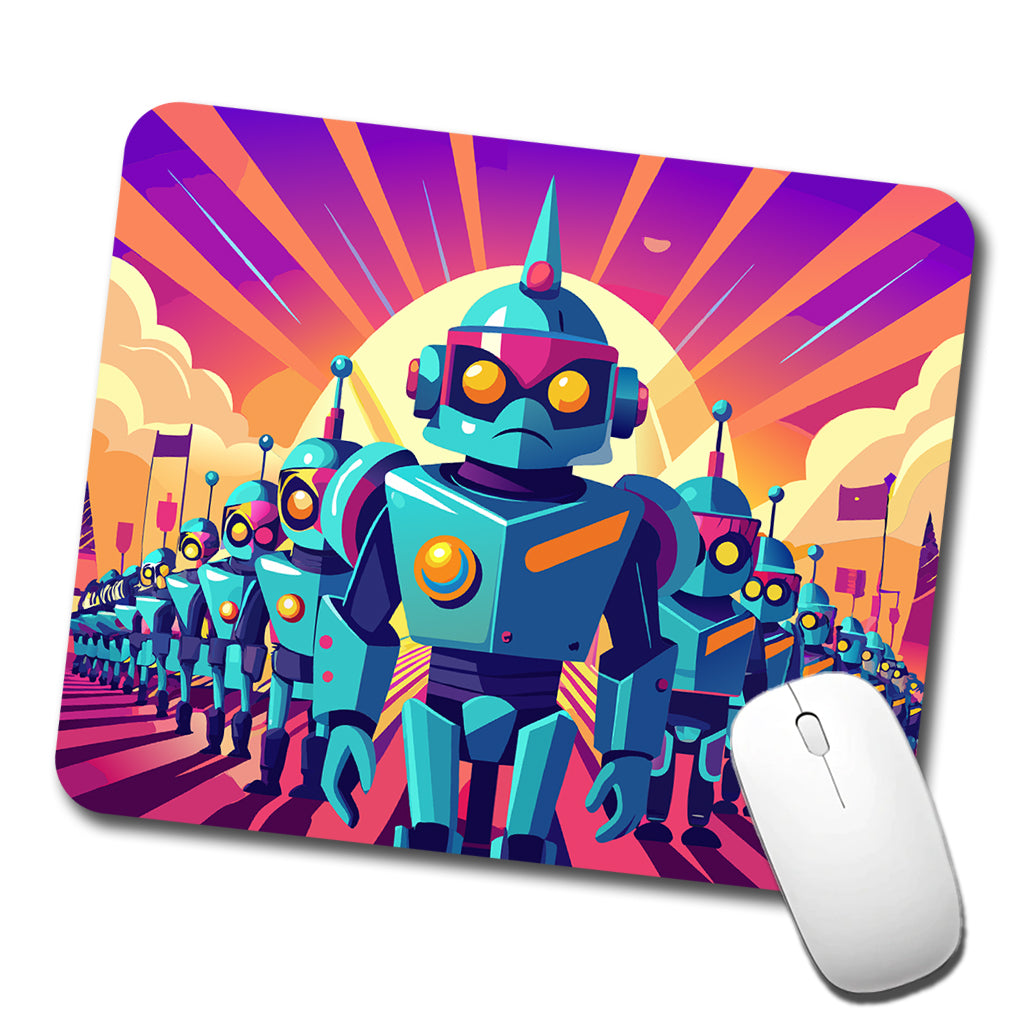 Vibrant Colored Sci-fi Robot Army Marching Low Profile Mouse Pad Mat
