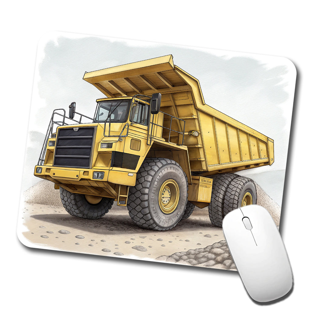Yellow Dump Truck Construction Equipment Low Profile Mouse Pad Mat