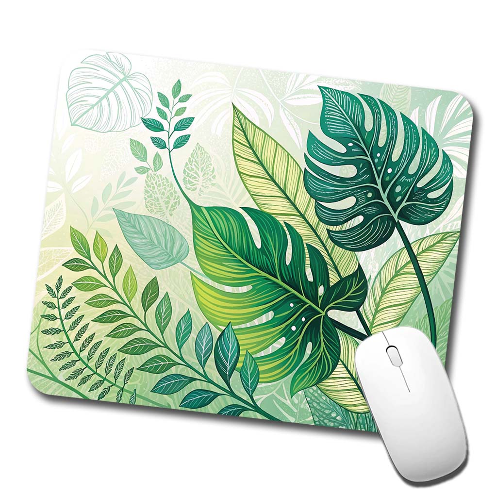 Abstract Green Leaves Design Low Profile Mouse Pad Mat