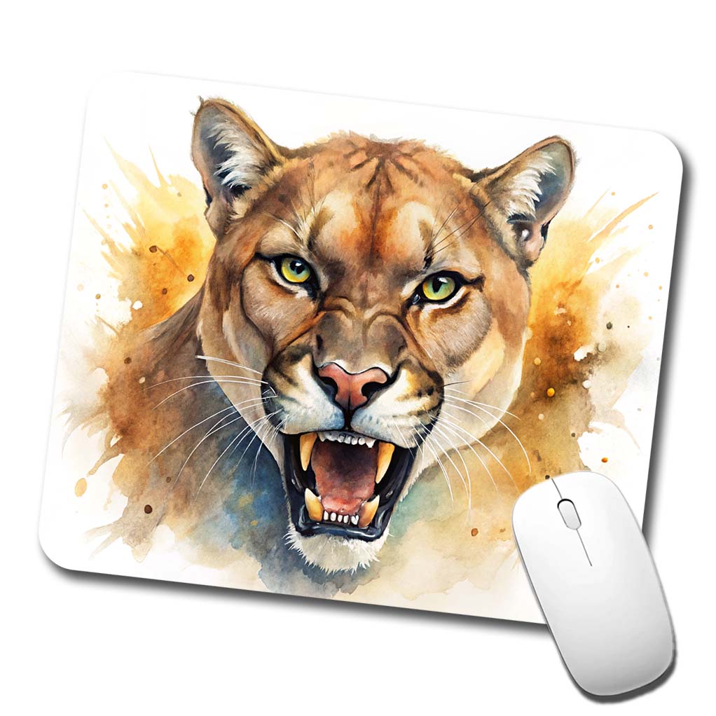 Angry Mountain Lion Cougar Watercolor Low Profile Mouse Pad Mat