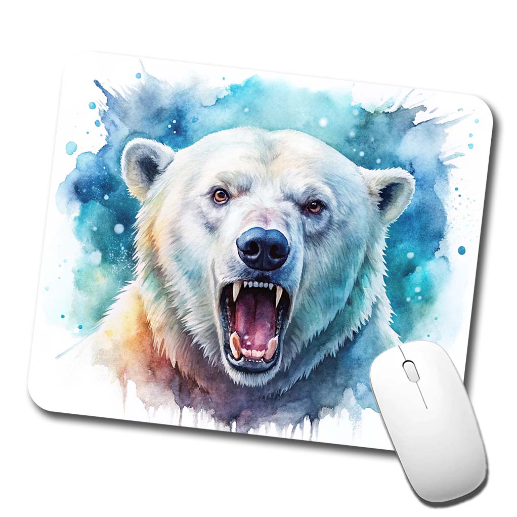 Angry Polar Bear Watercolor Low Profile Mouse Pad Mat