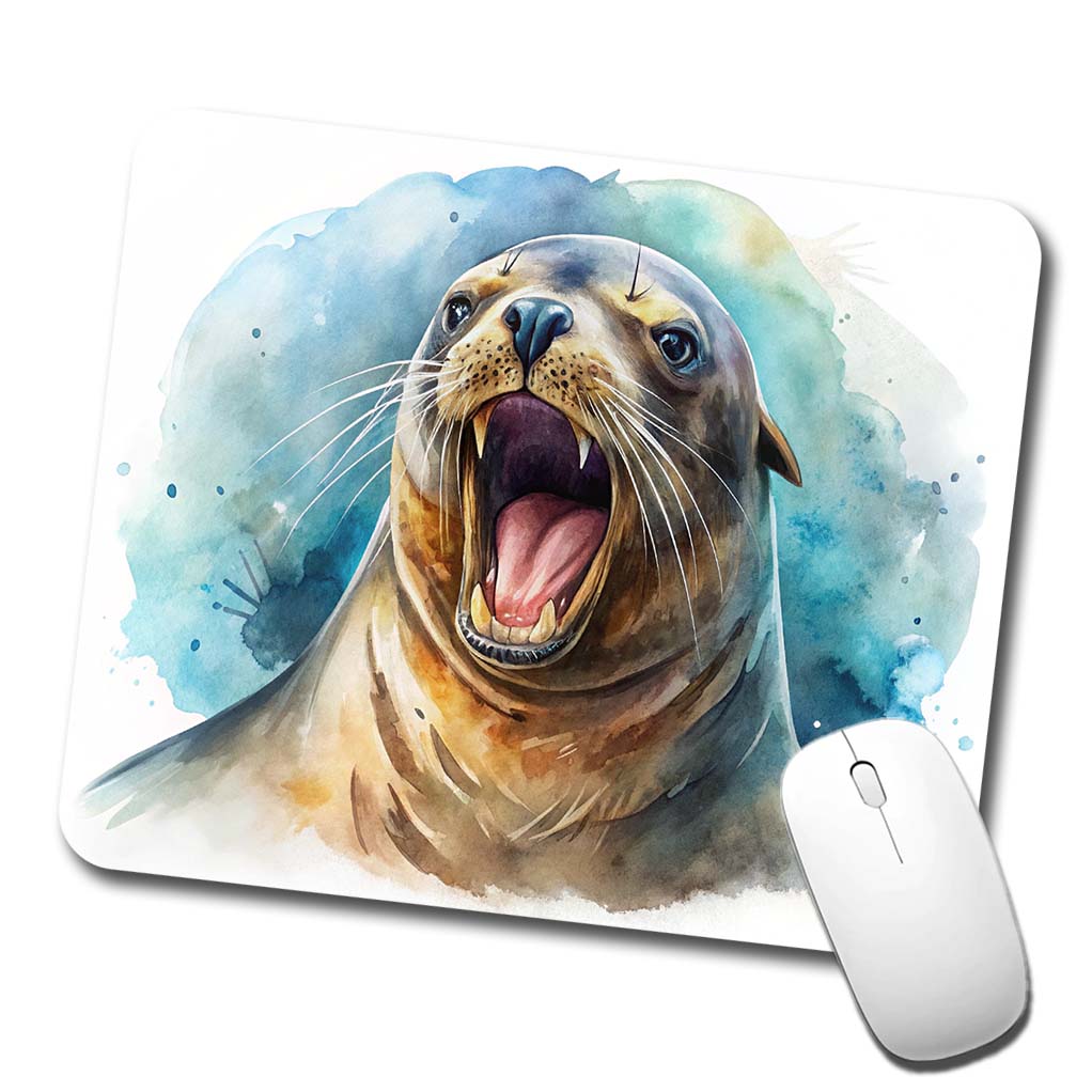 Angry Sea Lion Watercolor Low Profile Mouse Pad Mat