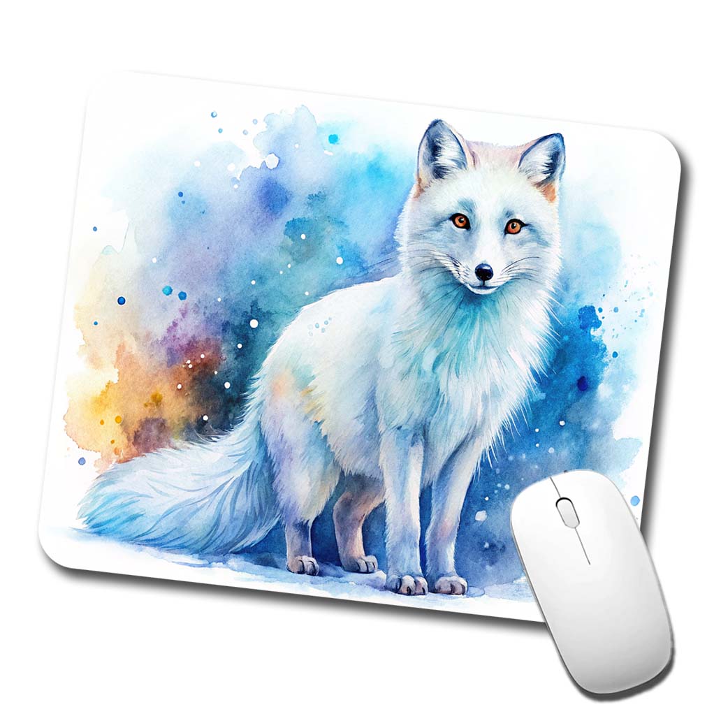 Arctic Fox Watercolor Low Profile Mouse Pad Mat