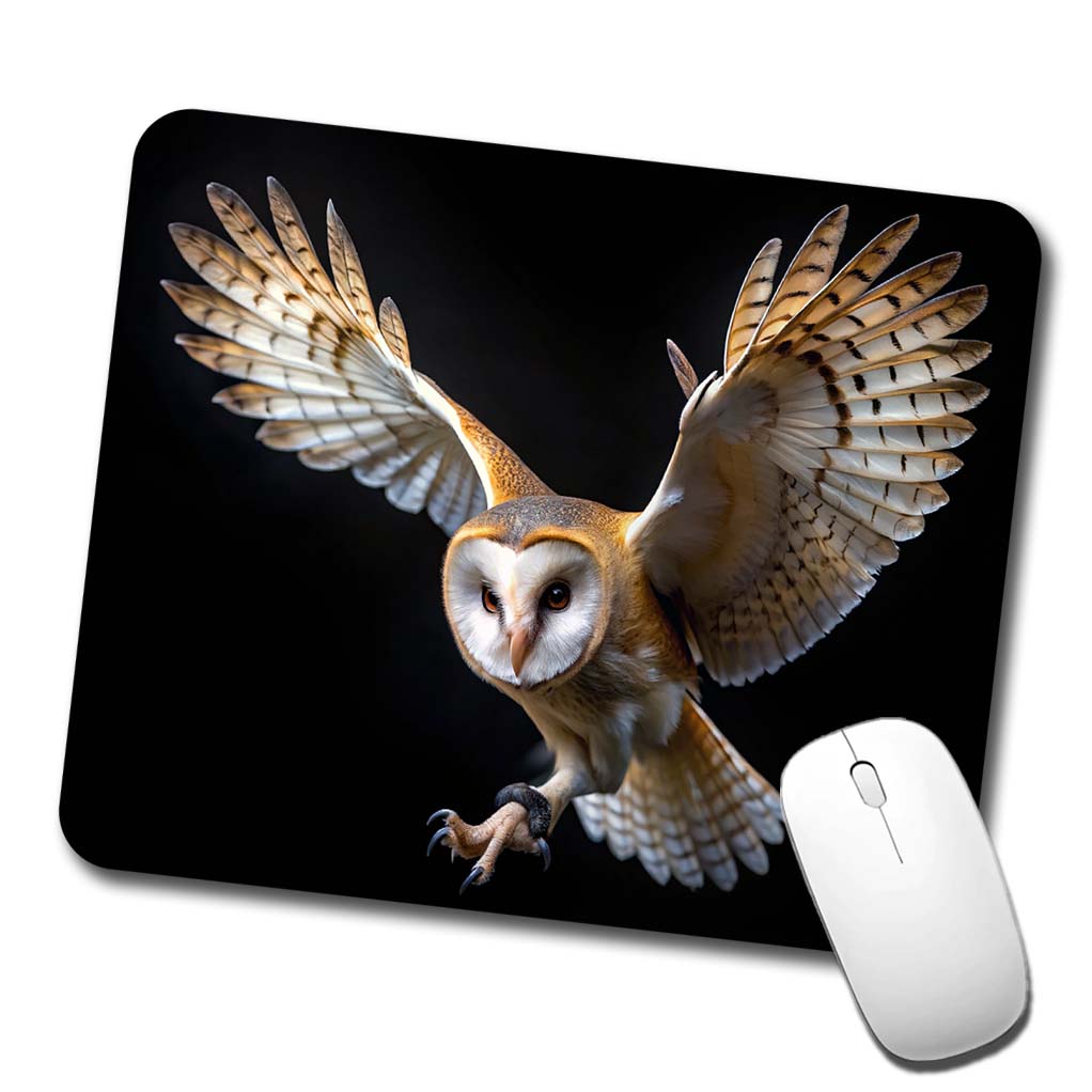 Barn Owl Flying Raptor Bird Of Prey Low Profile Mouse Pad Mat