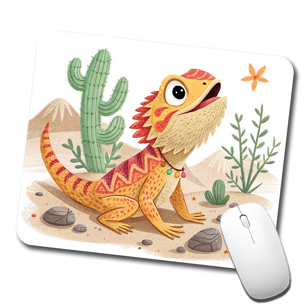 Bearded Dragon Children's Illustration Style Low Profile Mouse Pad Mat