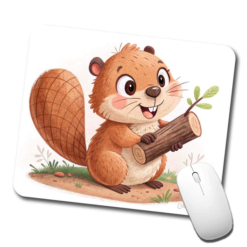 Beaver Children's Illustration Style Low Profile Mouse Pad Mat