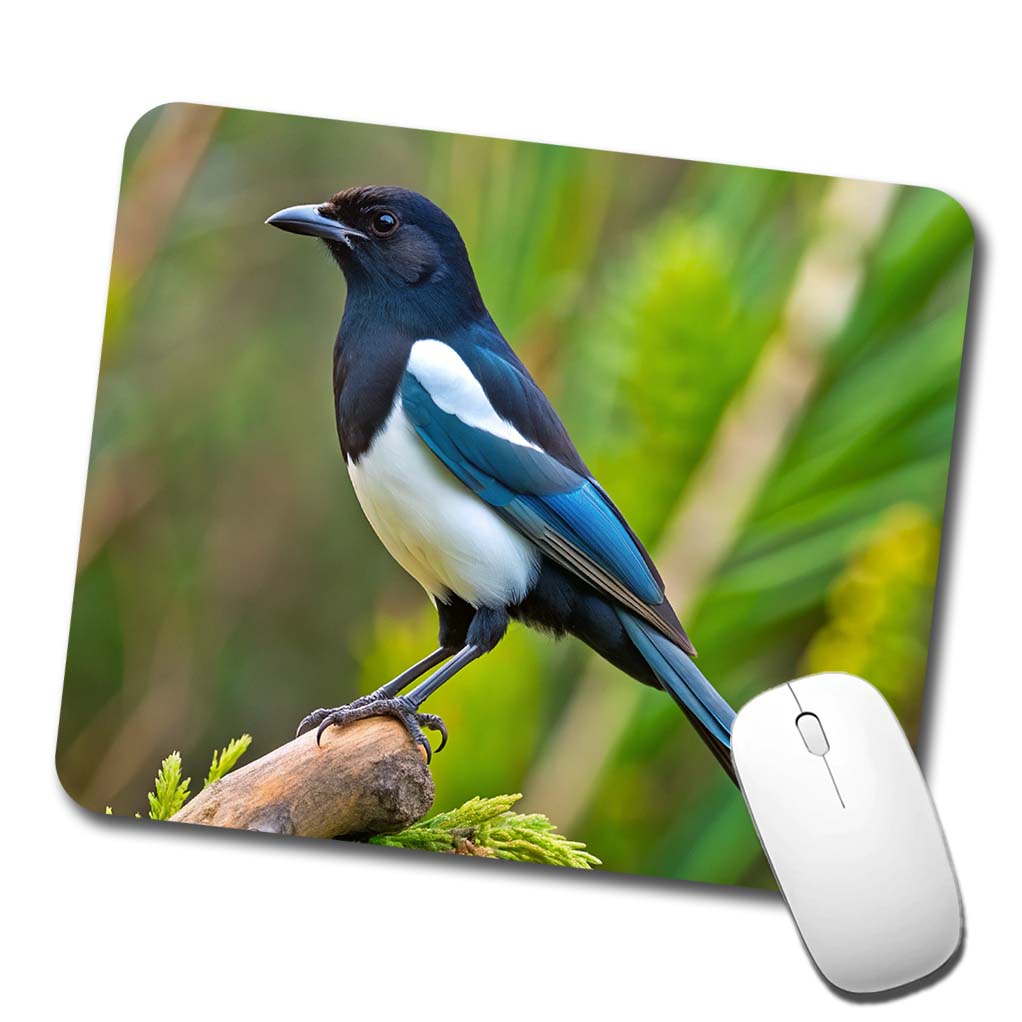 Black Billed Magpie Backyard Bird Low Profile Mouse Pad Mat