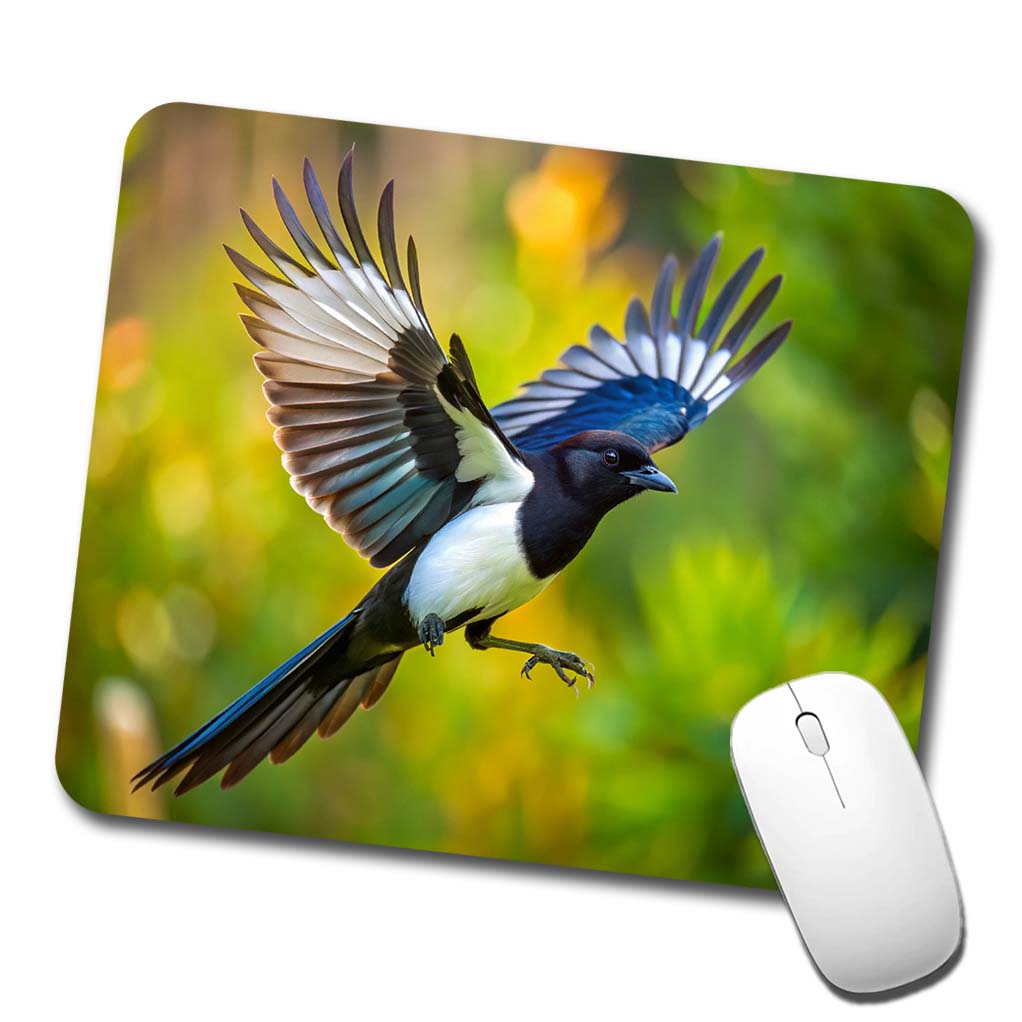 Black Billed Magpie Flying Backyard Bird Low Profile Mouse Pad Mat
