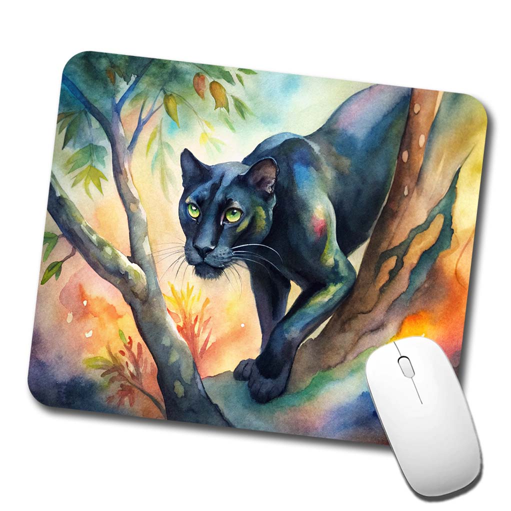 Black Panther Stalking Prey Watercolor Low Profile Mouse Pad Mat