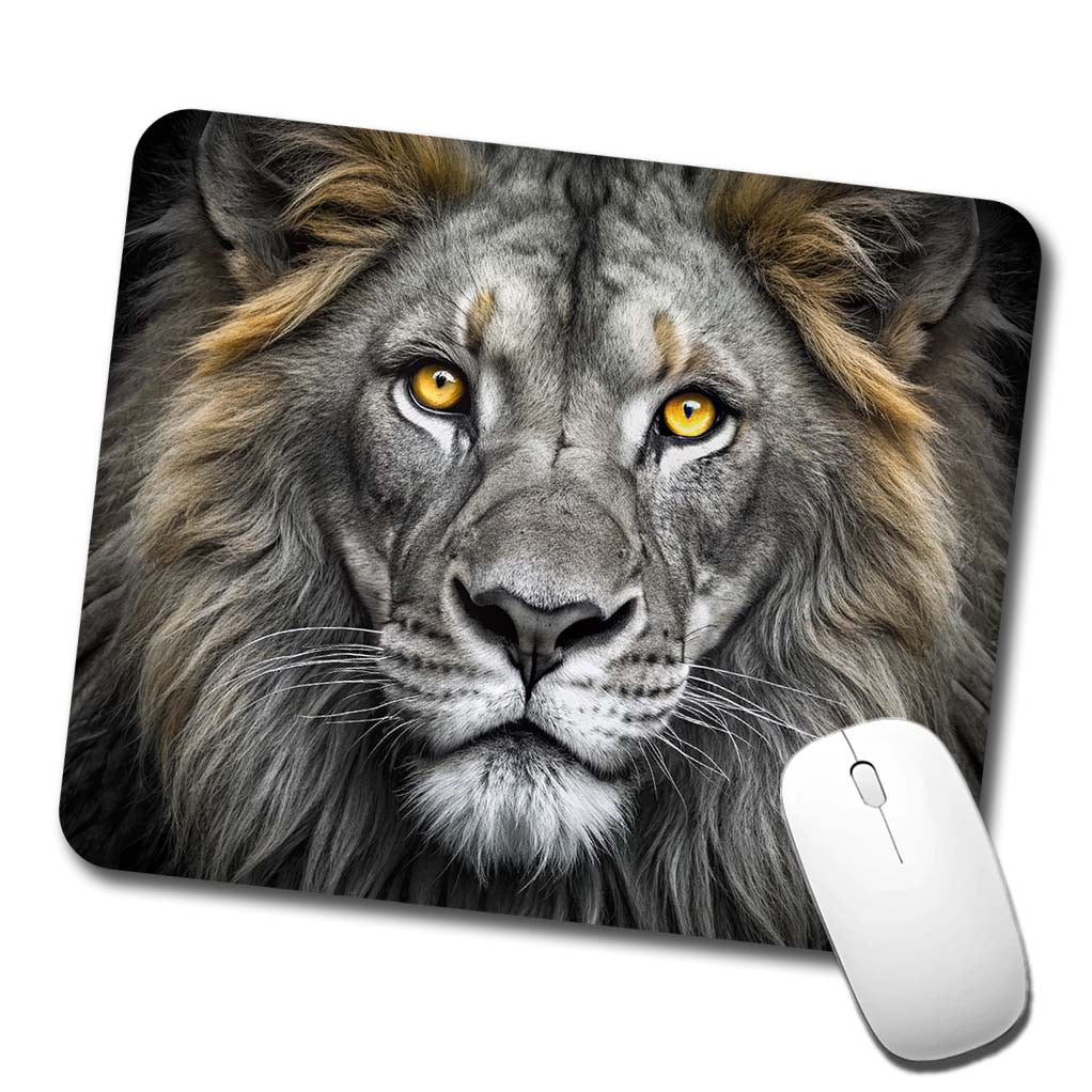 Black White Lion's Face with Gold Eyes Low Profile Mouse Pad Mat