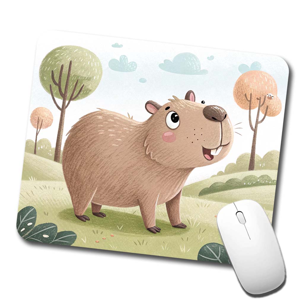 Capybara Children's Illustration Style Low Profile Mouse Pad Mat