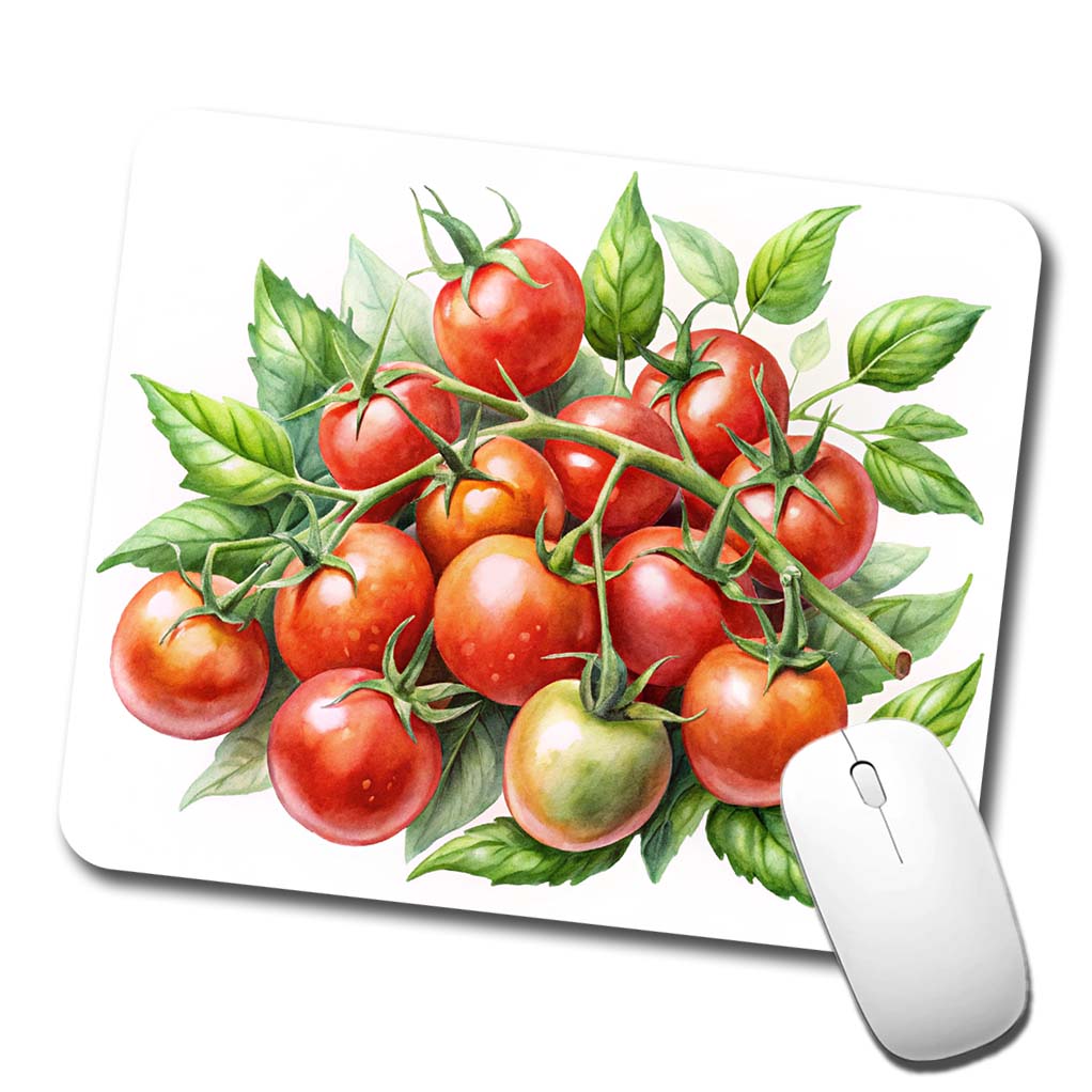 Cherry Tomatoes On The Vine Watercolor Low Profile Mouse Pad Mat