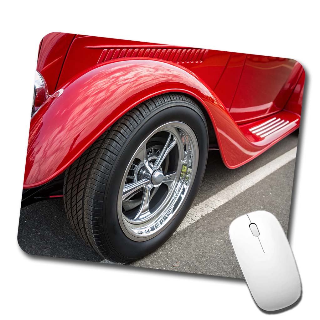 Classic Red Hot Rod Car Low Profile Mouse Pad Mat