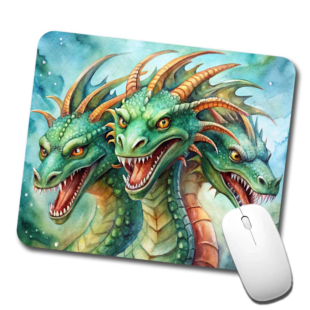 Fantasy Hydra Heads Mythical Monster Watercolor Low Profile Mouse Pad Mat