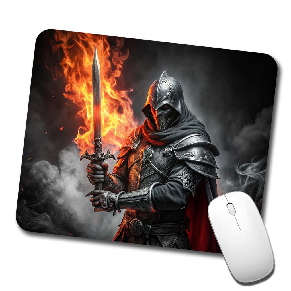 Fantasy Warrior Knight with Flaming Sword Low Profile Mouse Pad Mat