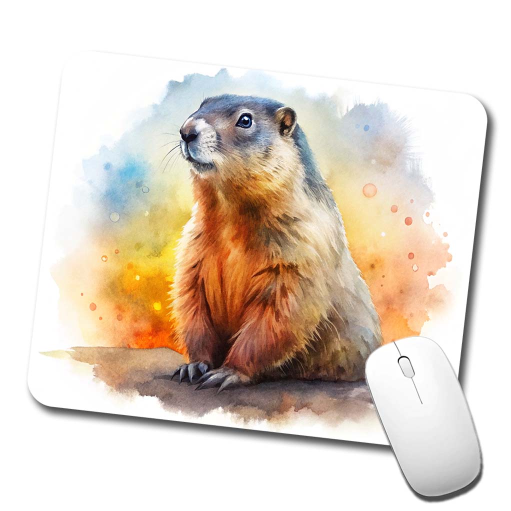 Groundhog Watercolor Low Profile Mouse Pad Mat