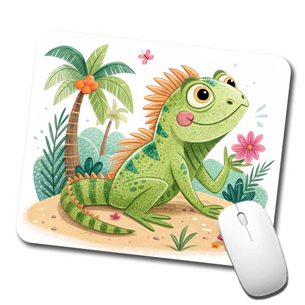 Iguana Lizard Children's Illustration Style Low Profile Mouse Pad Mat