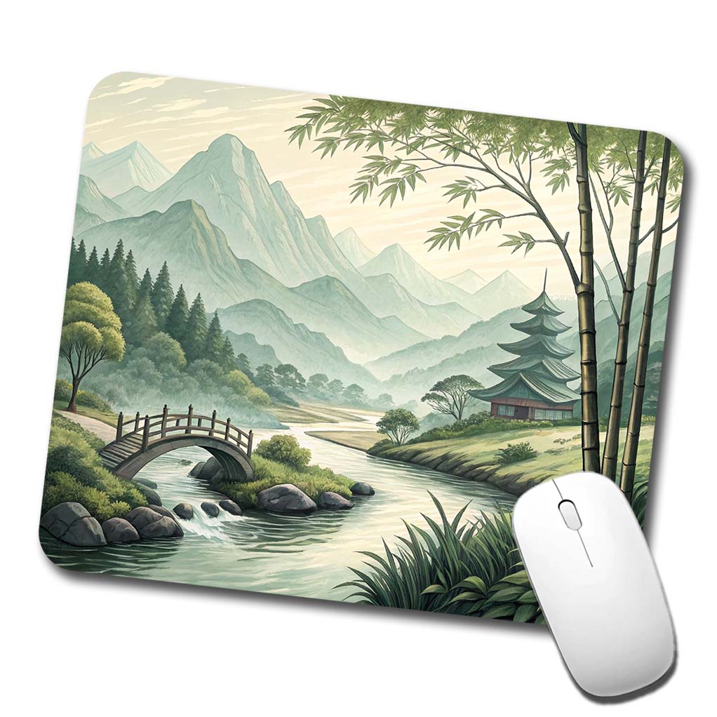 Japanese Style Ink Painting Landscape Low Profile Mouse Pad Mat