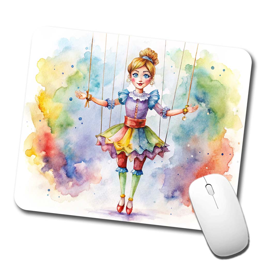 Marionette Puppet on Strings Watercolor Low Profile Mouse Pad Mat