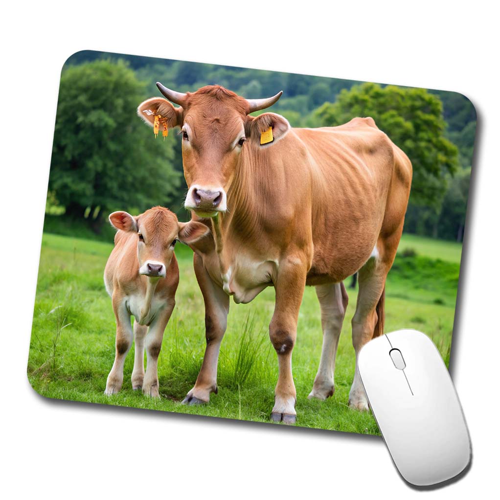 Mother Cow With Calf Low Profile Mouse Pad Mat