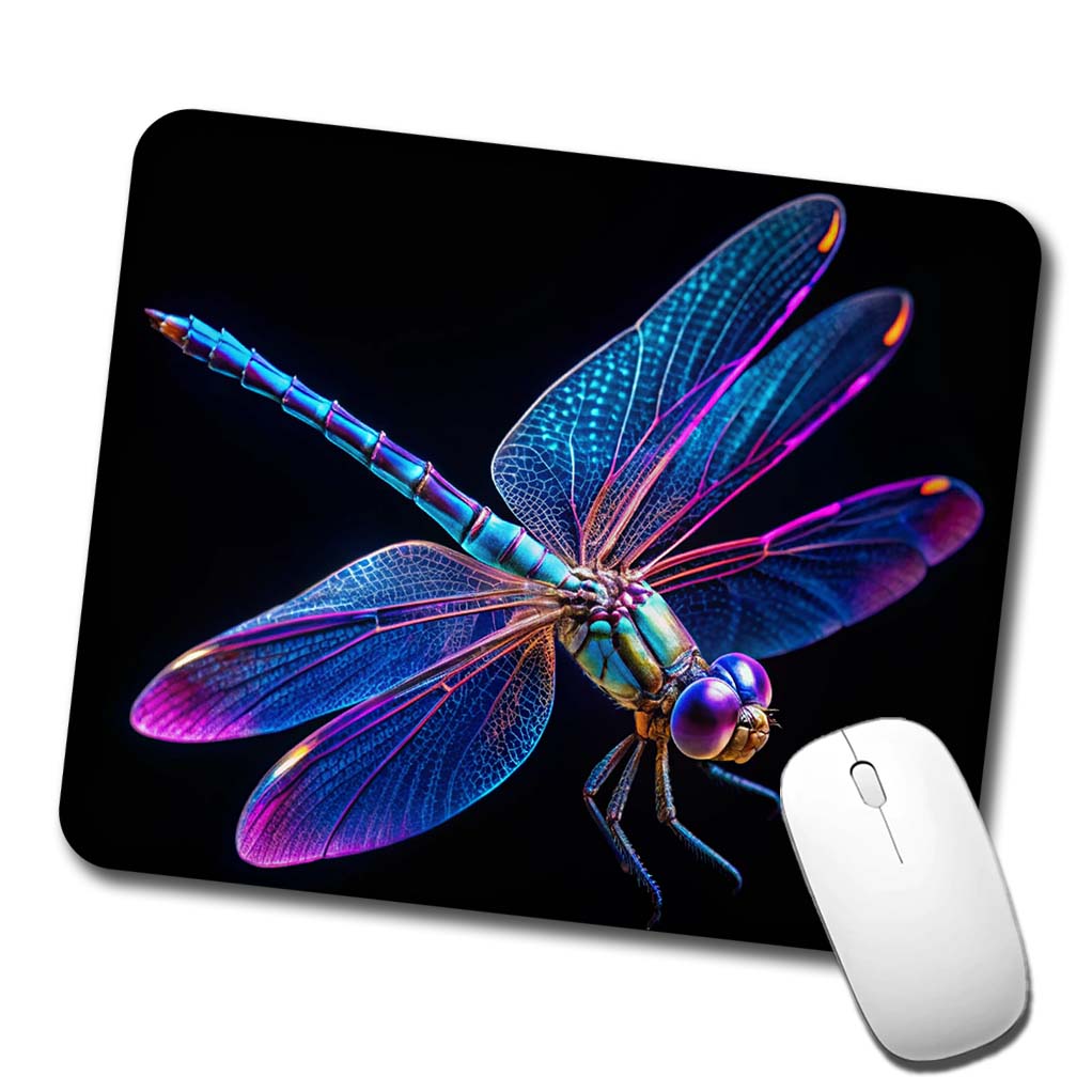 Neon Purple Blue Dragonfly Low Profile Mouse Pad Mat