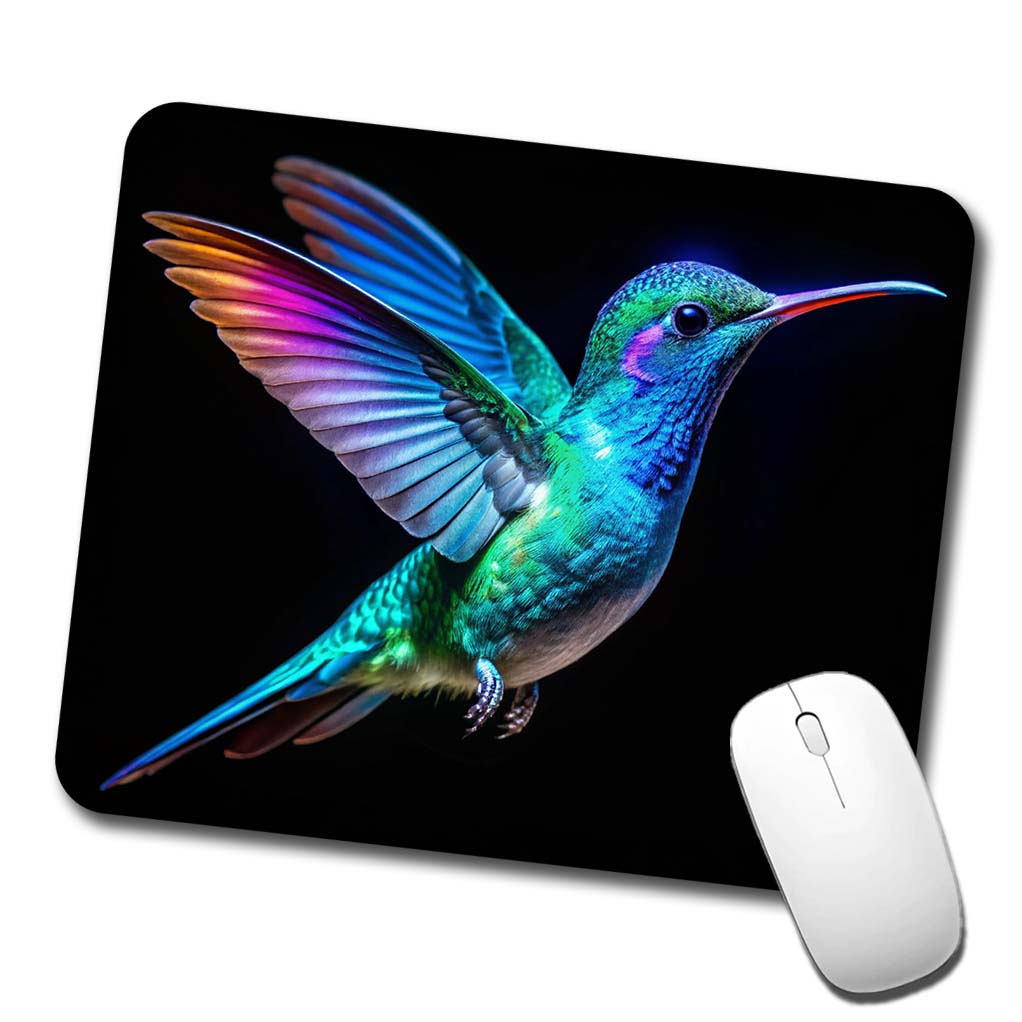 Neon Teal Blue Hummingbird Low Profile Mouse Pad Mat