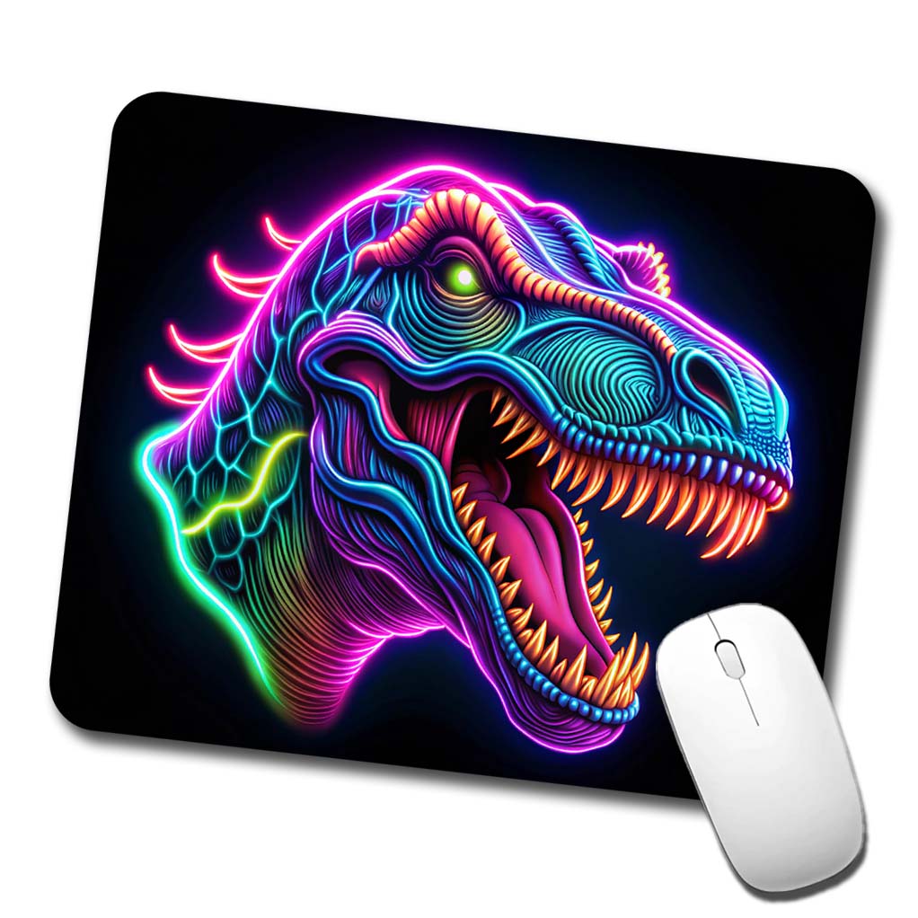 Neon T-Rex Dinosaur Head Low Profile Mouse Pad Mat