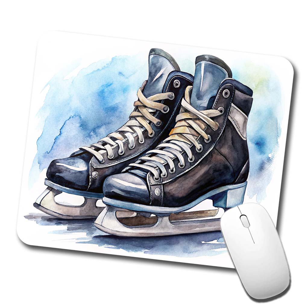 Pair Of Hockey Ice Skates Watercolor Low Profile Mouse Pad Mat