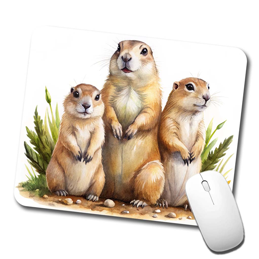 Prairie Dog Family Watercolor Low Profile Mouse Pad Mat