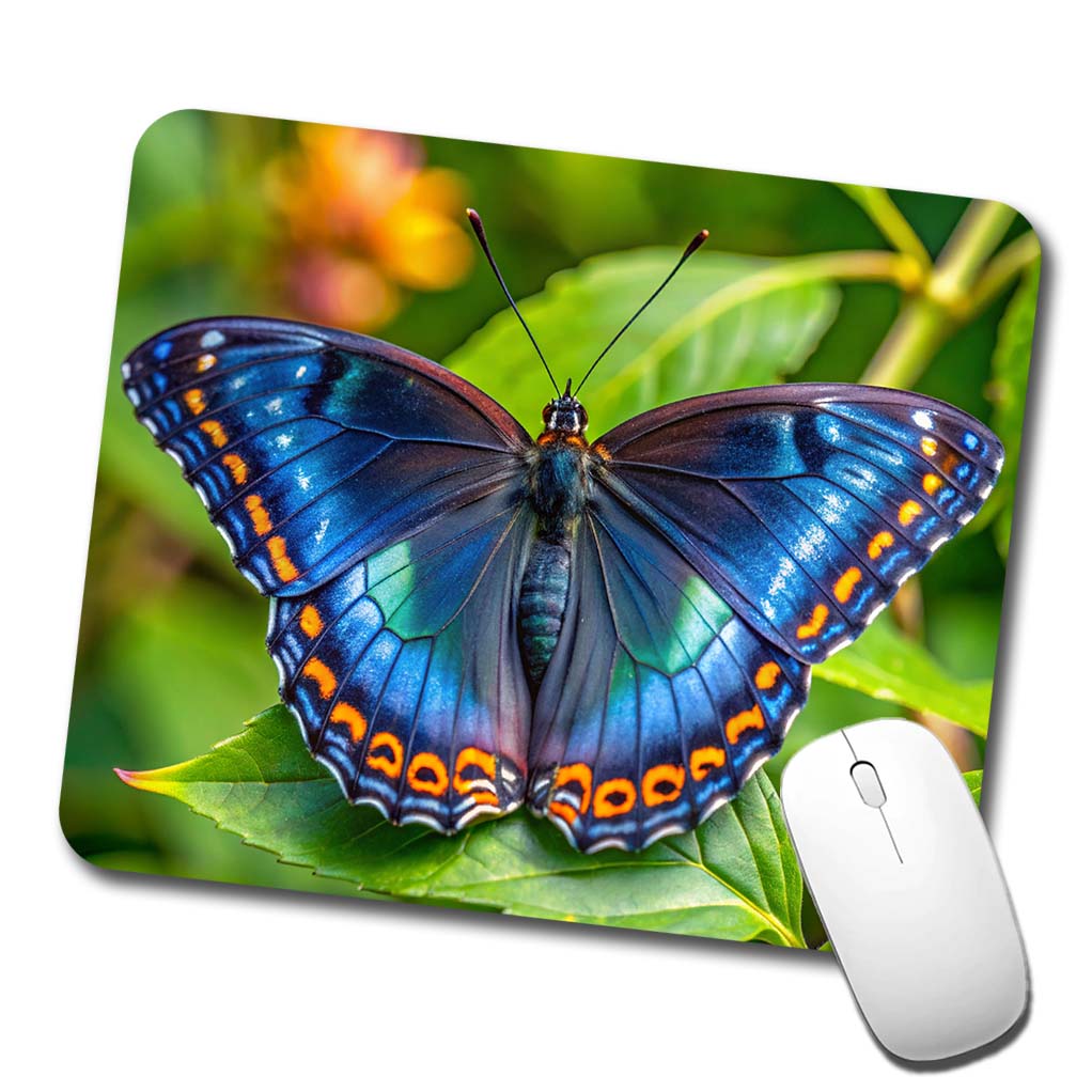 Pretty Blue Butterfly Low Profile Mouse Pad Mat