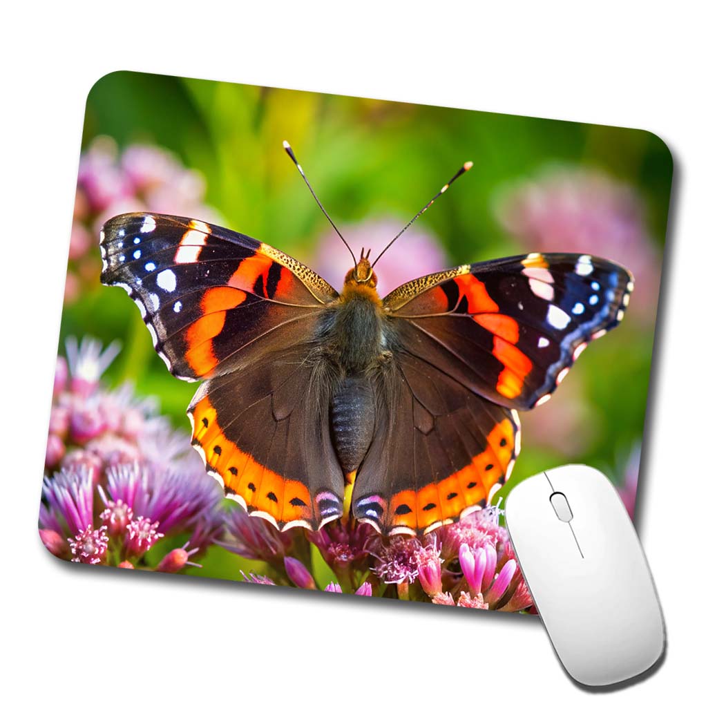 Red Admiral Butterfly Low Profile Mouse Pad Mat