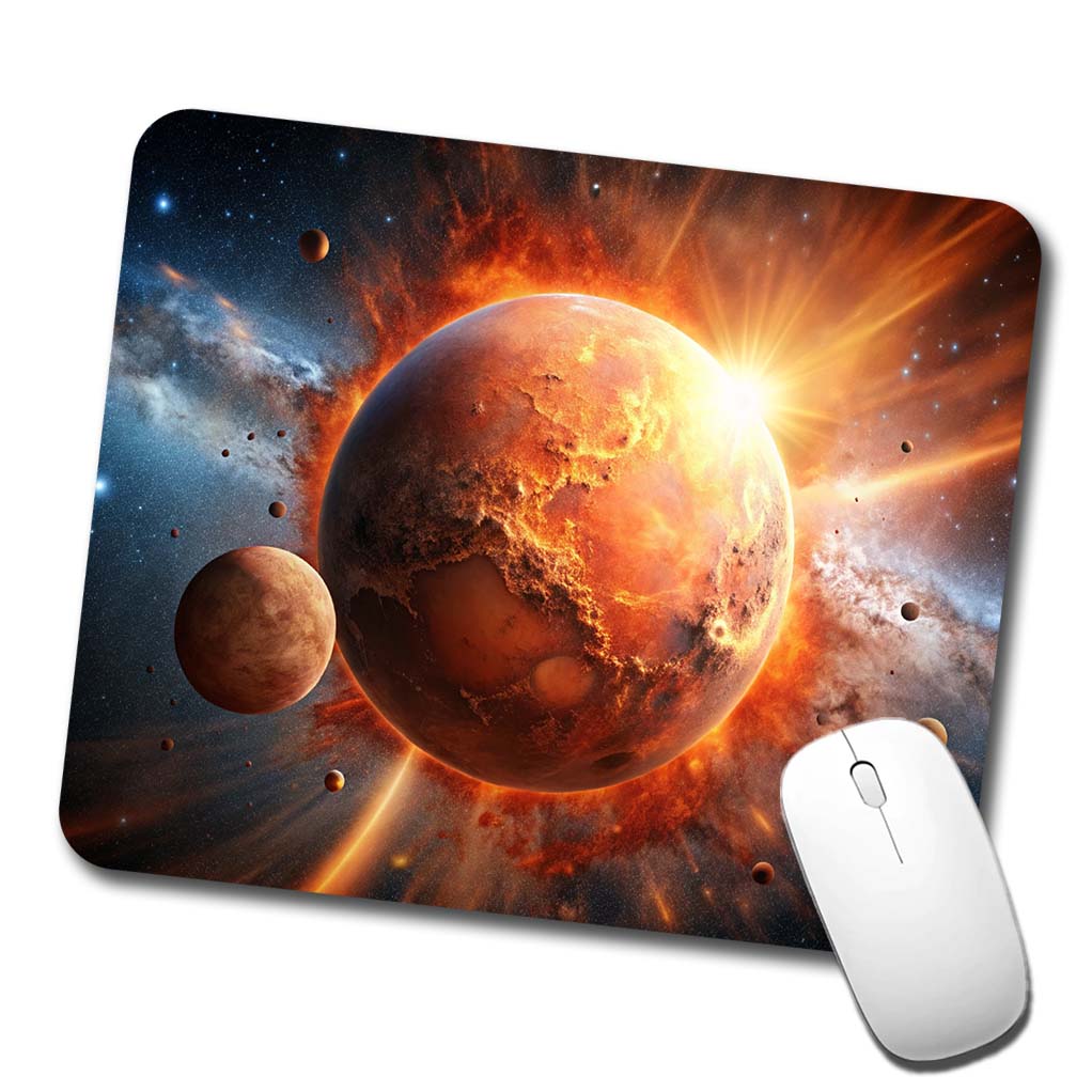 Red Planet Exploding in Space Sci-fi Low Profile Mouse Pad Mat