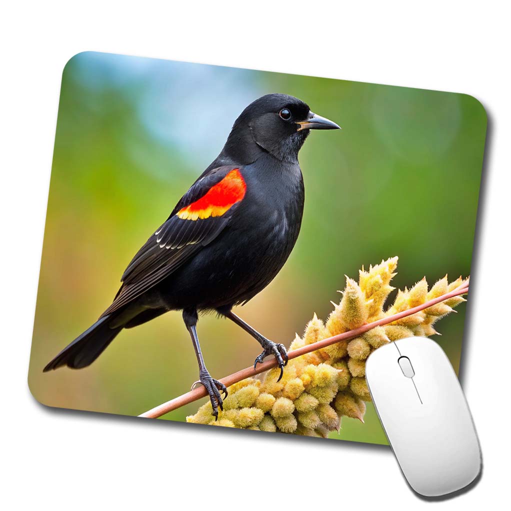 Red Winged Blackbird Backyard Bird Low Profile Mouse Pad Mat