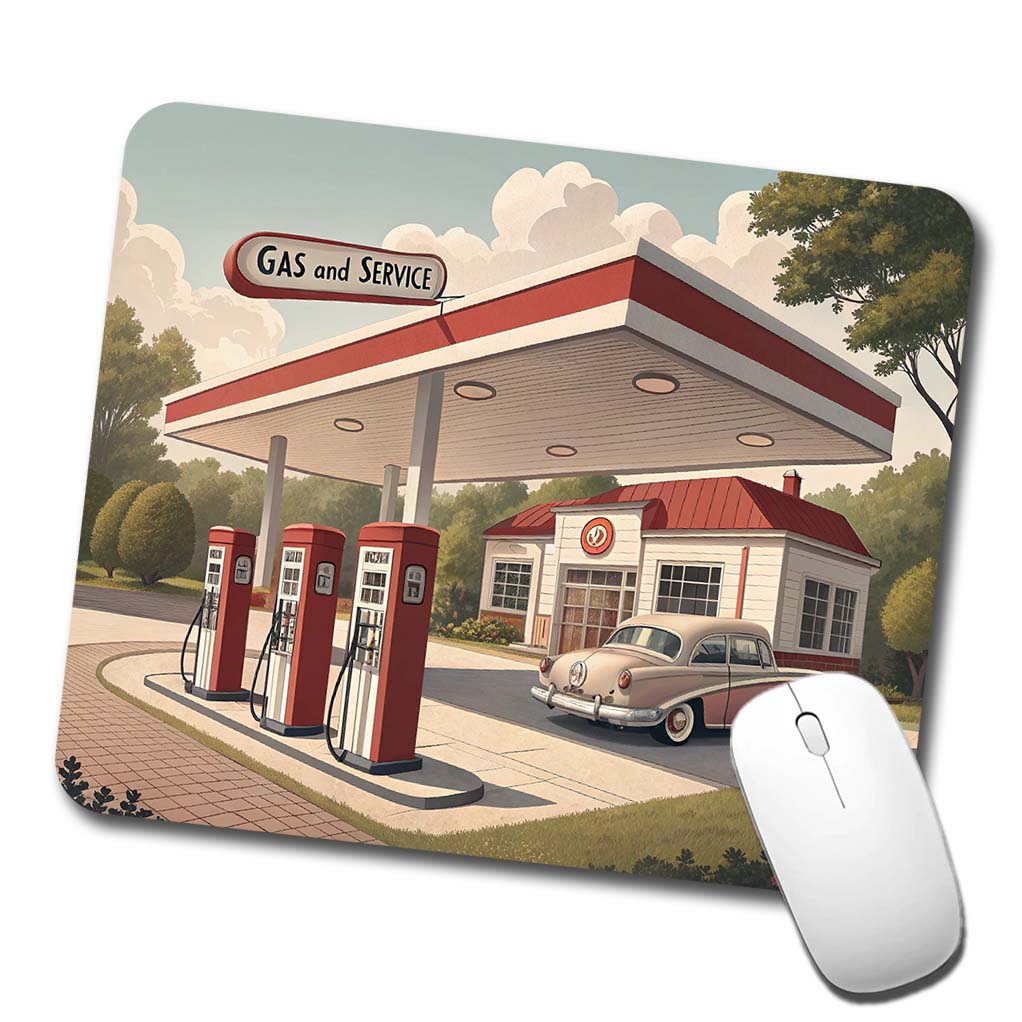 Retro Americana 1950's Gas Station Convenience Store Low Profile Mouse Pad Mat
