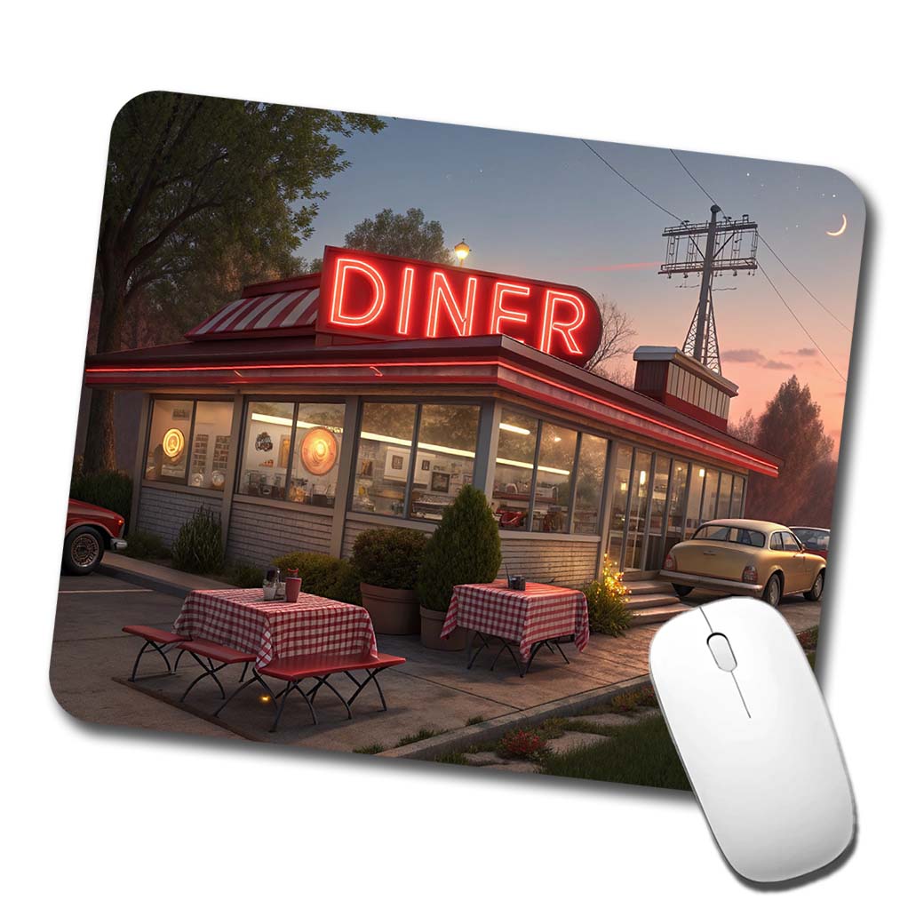 Retro Classic Roadside Dinner With Neon Sign Low Profile Mouse Pad Mat