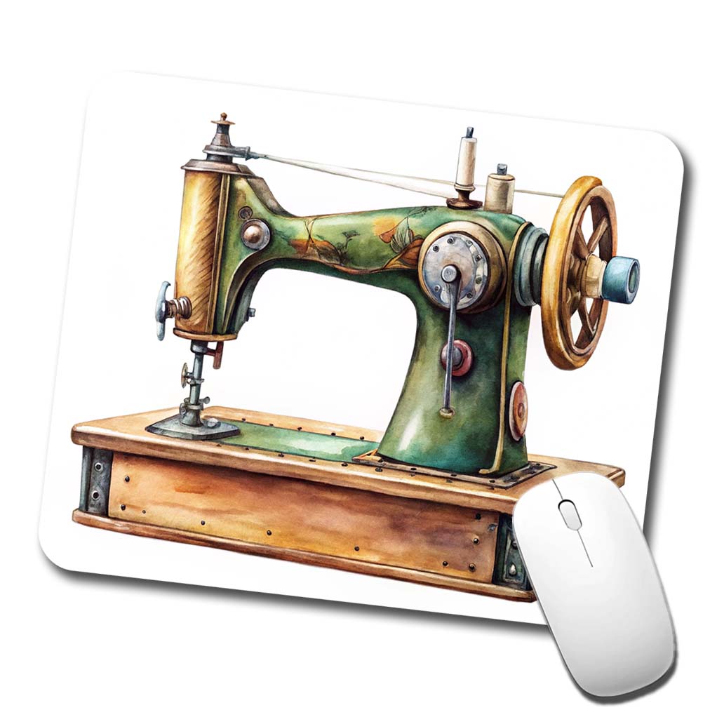 Retro Classic Sewing Machine Watercolor Low Profile Mouse Pad Mat