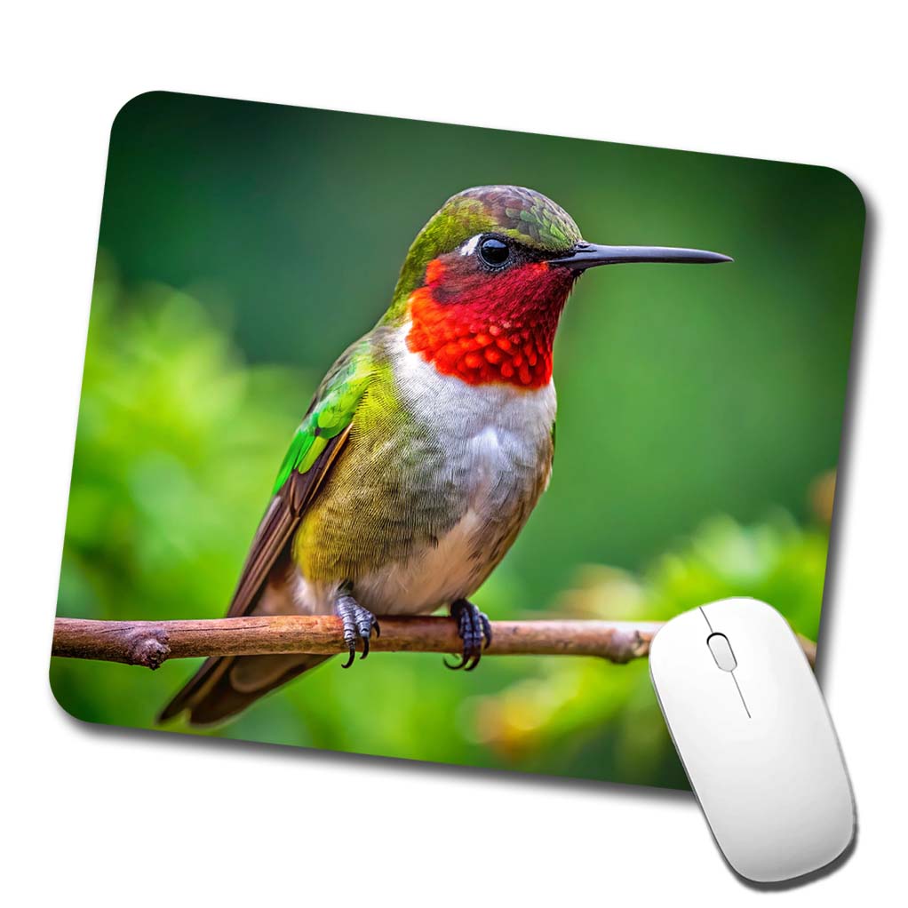 Ruby Throated Hummingbird Backyard Bird Low Profile Mouse Pad Mat