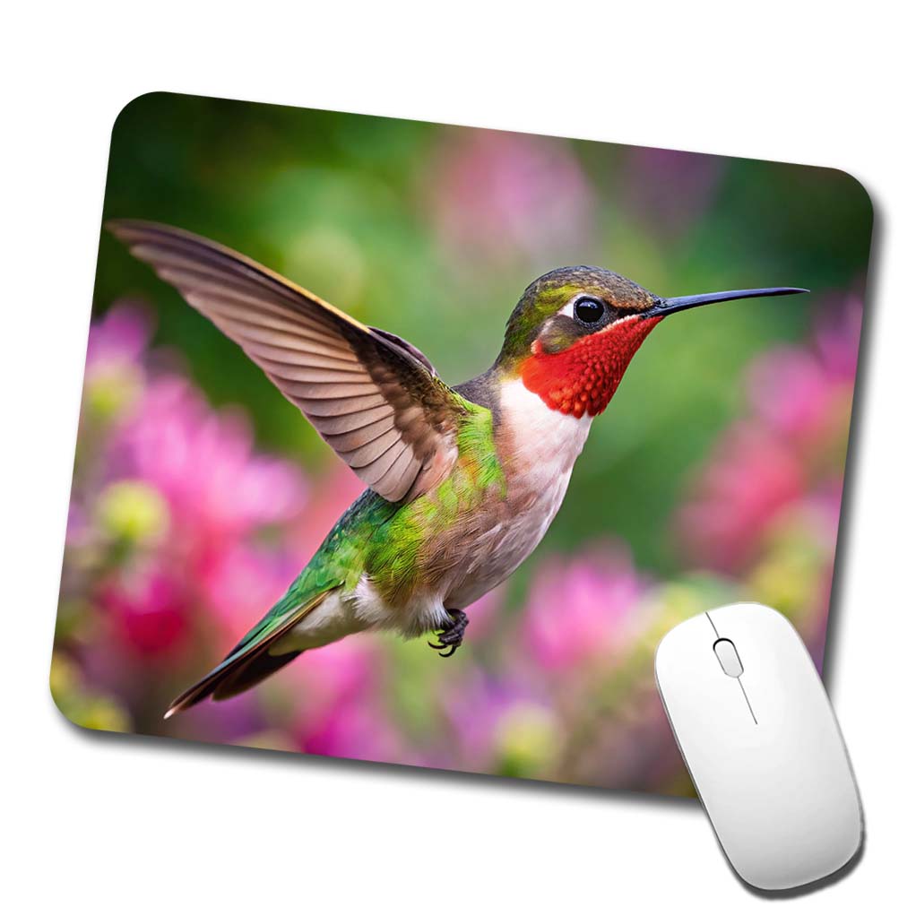 Ruby Throated Hummingbird Flying Backyard Bird Low Profile Mouse Pad Mat