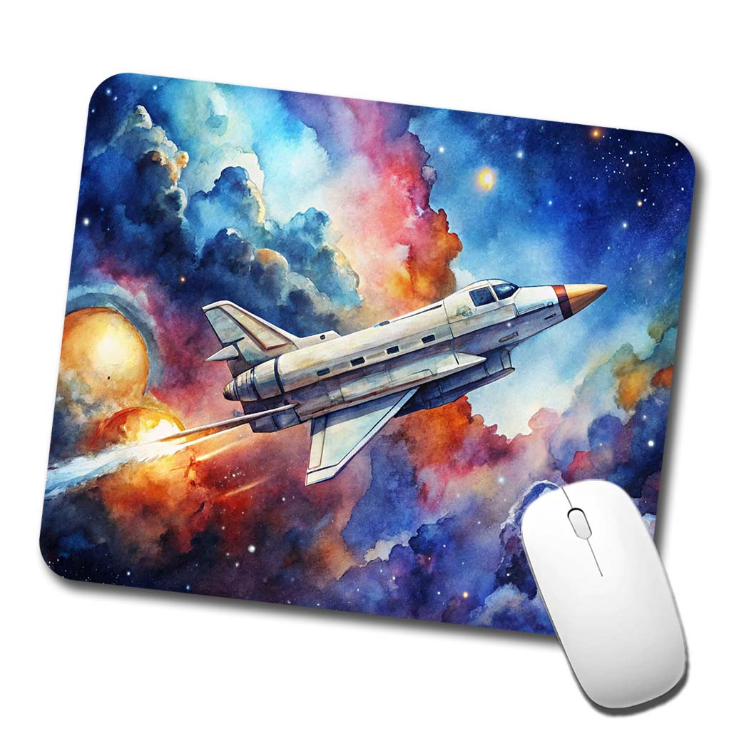 Sci-fi Military Transport Spaceship Watercolor Low Profile Mouse Pad Mat