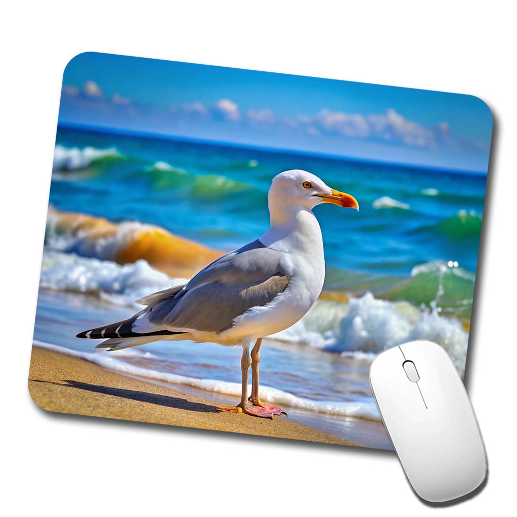 Seagull On Beach Low Profile Mouse Pad Mat