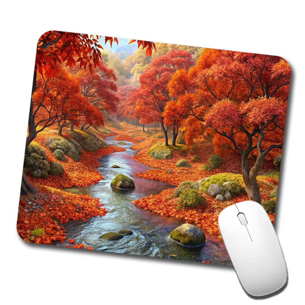 Stream and Trees in Fall Autumn Low Profile Mouse Pad Mat