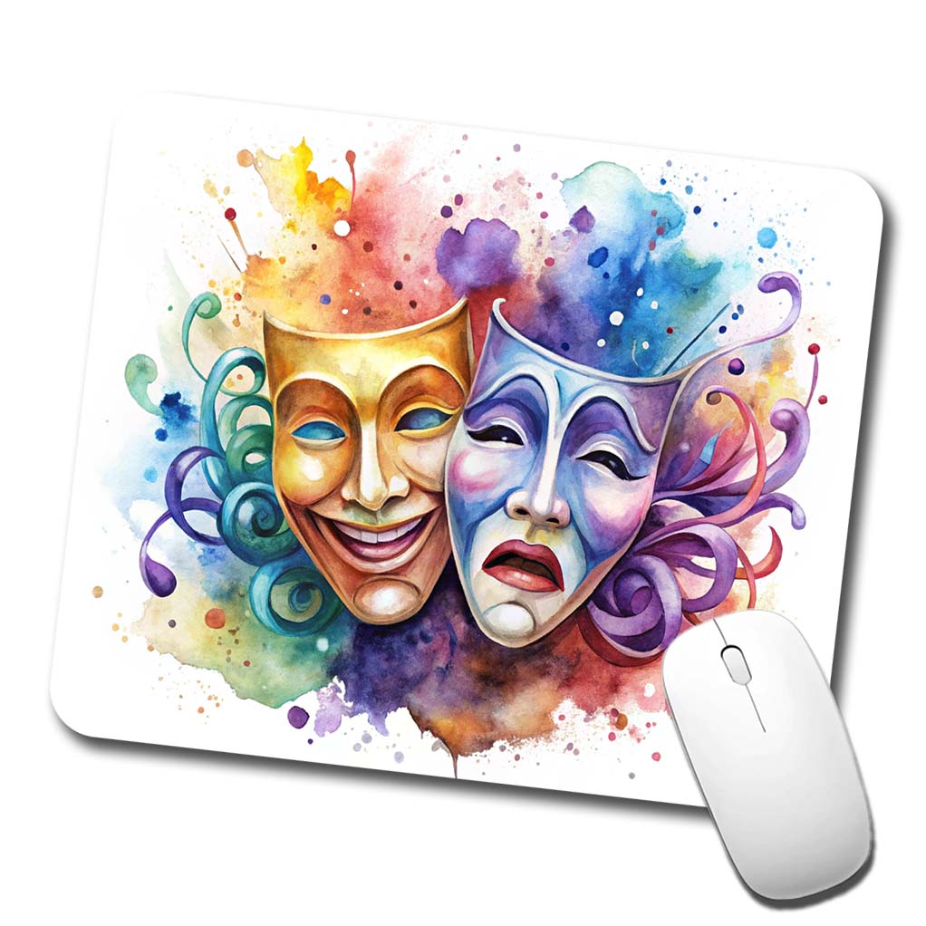 Theater Drama Masks Watercolor Low Profile Mouse Pad Mat