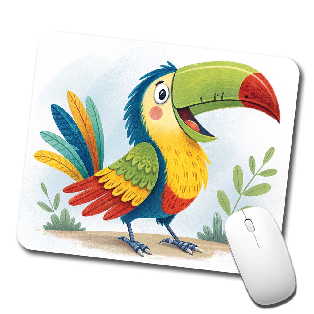 Toucan Bird Children's Illustration Style Low Profile Mouse Pad Mat
