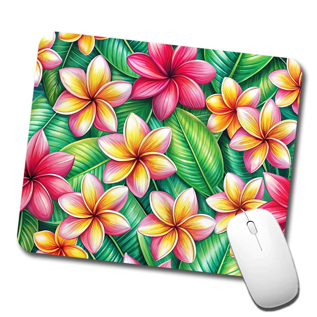 Tropical Plumeria Floral Pattern Low Profile Mouse Pad Mat