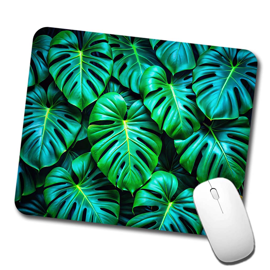 Vibrant Neon Green Monstera Leaves Low Profile Mouse Pad Mat