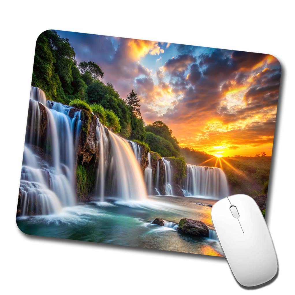 Waterfalls At Sunset Low Profile Mouse Pad Mat