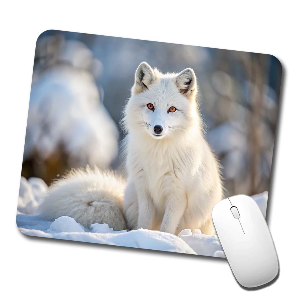 White Arctic Fox In The Snow Low Profile Mouse Pad Mat