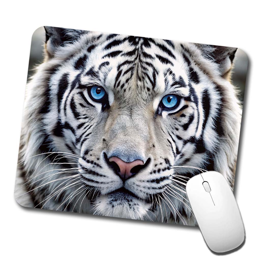 White Tiger Face Low Profile Mouse Pad Mat